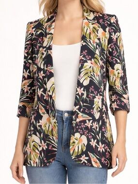 Zara Tropical Floral Print 3/4 sleeve Blazer size Small